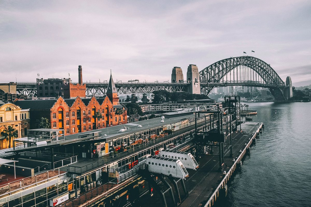Sydney Harbour Bridge above the Walsh Bay heritage commercial precinct